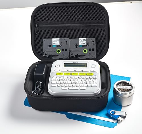 PT D210SV Monochrome Label Maker Bonus Bundle Comes with a Protective Carrying case (Pack of 1 / PTD210 + Case, Adapter & 2 Tapes (4m))