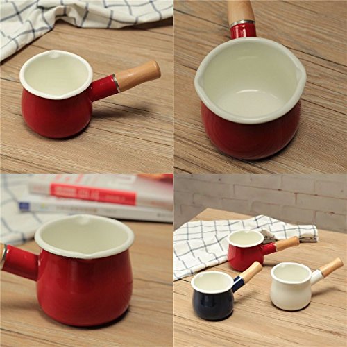 Mini Enamel Milk Pot 4 Inch 17 Oz Dual spout Small Pot (Red)