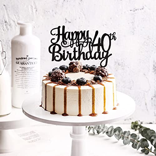 1 PCS Happy 40th Birthday Cake Topper Glitter Cheers to 40 Years Birthday Cake Pick 40 Fabulous Cake Decoration for Happy 40th Birthday Anniversary Party Decorations Supplies Black (Black / 40th)