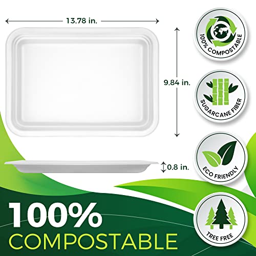 50Pack 14" Heavy Duty Disposable Rectangle Food Trays (White / 14in(50count))