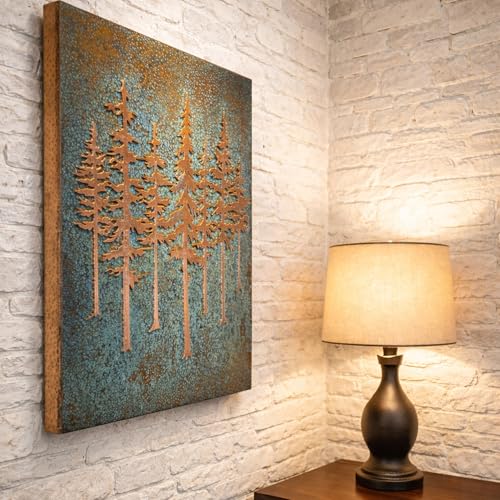 Handmade Wall Hanging Patina Art (Pine Trees / 17.7 inch)