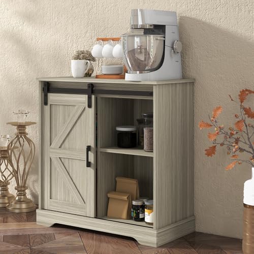 Sliding Barn Door Buffet Sideboard Storage Cabinet Coffee Bar Kitchen Farmhouse Style (Oak)