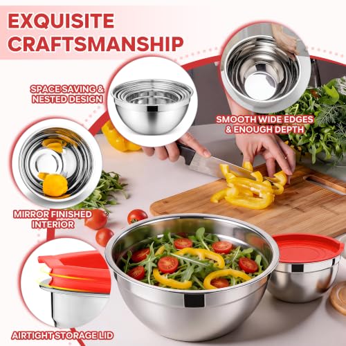 Mixing Bowls with Lids Set (Red / 10 Piece)
