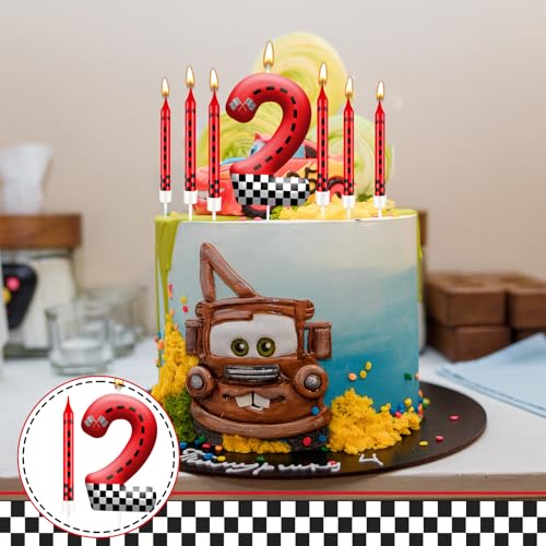 13PCS Racing Car Theme Birthday Candle Set with Checkered Flag Design (13 Count)
