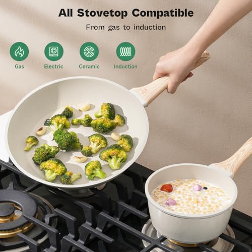 Pots and Pans Set Non Stick (White / 13 Pieces)