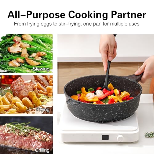 Nonstick Deep Frying Pan Skillet with Lid (Classic Granite / 11 Inch)
