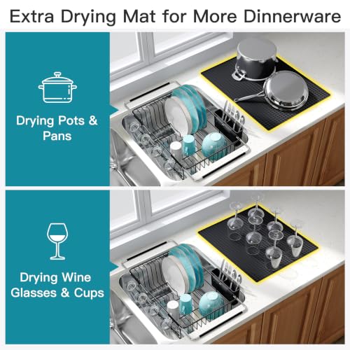 Black Dish Drying Rack in Sink with Mat (Black / For 12"-30"w Sink, with Mat)