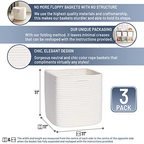 Storage Cubes 11 Inch Cotton Rope Woven Baskets for Organizing (Off White)
