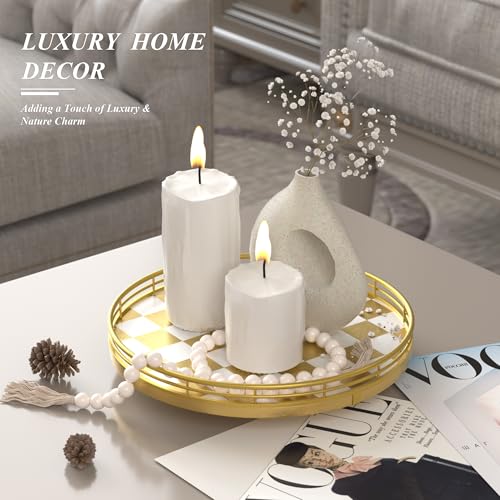 10 Inch Gold Checkerboard Lazy Susan Vanity Tray with Metal Rail (Gold & White / 10 inches)
