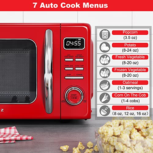 GLCMKZ09RDR09 Retro Countertop Microwave Oven with Auto Cook & Reheat (Red / .9 cu ft / Modern)