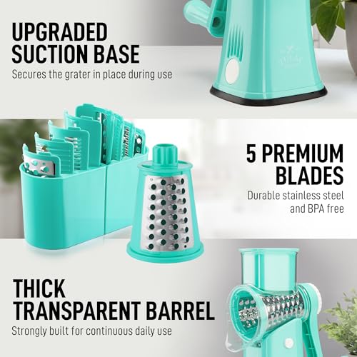 Rotary Cheese Grater Manual Hand Crank 5 Blade Shredder