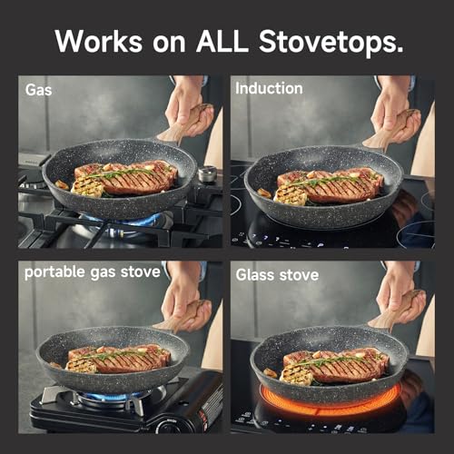 12.5 Inch Nonstick Frying Pan Skillet with Dual Spouts Cooking Pan (Gray / 12.5")