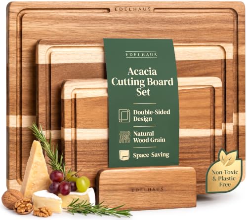 Acacia Wood Cutting Boards for Kitchen Set of 3 (Acacia Double Sided)