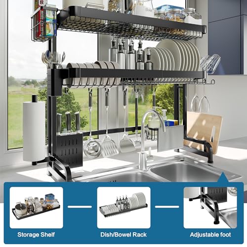 Over The Sink Dish Drying Rack (Black / 3 Tier Style B)