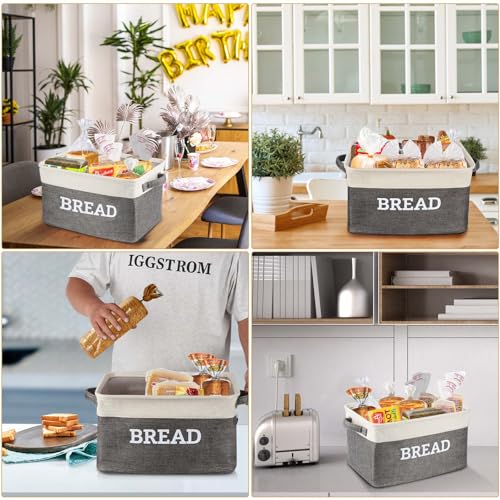 Bread Storage Basket for Kitchen (White & Grey)