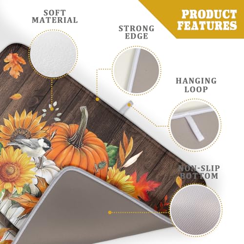 Fall Pumpkin Dish Drying Mat for Kitchen Counter Decor 18x24 Inch Halloween Thanksgiving Dish Drainer Mats Absorbent Reversible Dishes Pad (Pumpkin Bucket / 18" x 24")