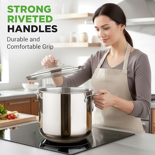 15 Quart Stainless Steel Stock Pot with Tempered Glass Lid