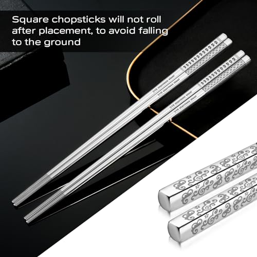 8 Pairs Metal Chopsticks Reusable 18 (Silver 316 stainless steel)