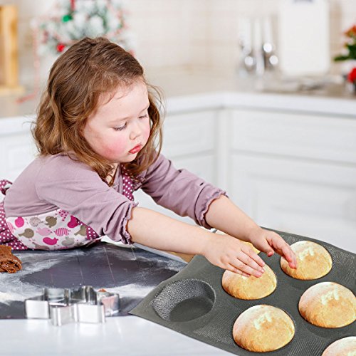 Silicone Bun Bread Forms Round Shape Trays Perforated Bakery Molds Fit Half Pan Size (8 Caves 4" Round Shape For Bun)
