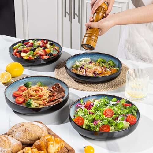 8.5" Ceramic Pasta Bowls Set of 4 (Set of 4 / Blue White)