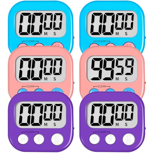 Digital Kitchen Classroom Timers for Kids Cooking 6pcs Blu Pk Pur (6 Count)
