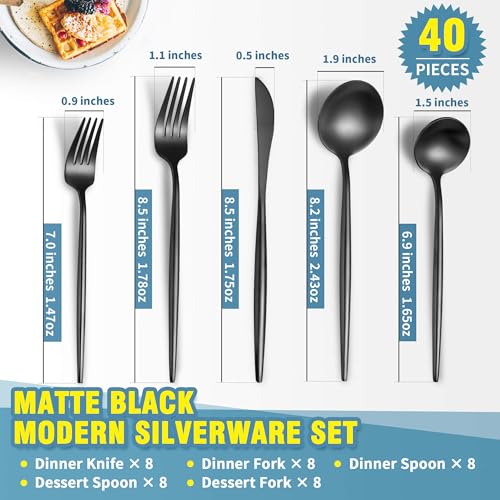 Matte Black Silverware Set for 8 (Black / 40 Pieces Set)