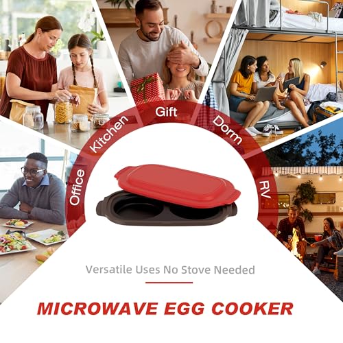 Microwave Egg Cooker & Poacher Maker for 2 Eggs (Red)