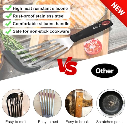 2 Piece Silicone Fish Spatula for Nonstick Cookware (Gray)