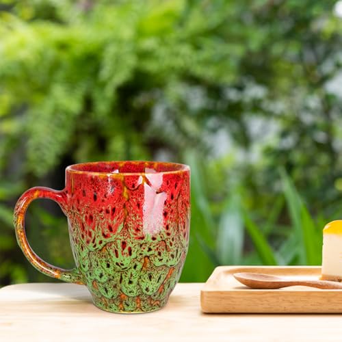 16oz Ceramic Coffee Mug Tea Cup with Handle Novelty Mug for Office and Home (Red & Green-1)