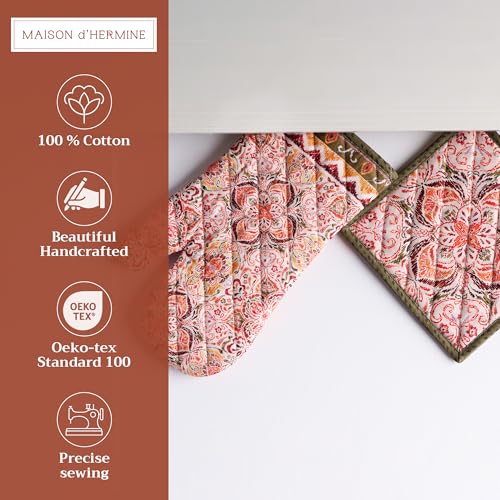 100% Cotton Oven Mitt & Pot Holder Set (036 - Damask / 7.5" x 13" & 8" x 8" (Oven Mitt & Pot Holder))