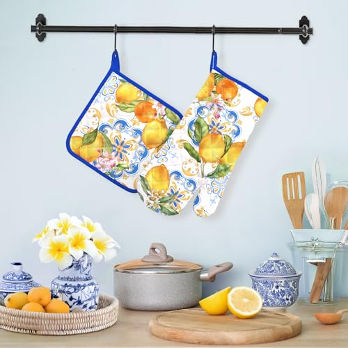 Summer Lemon Oven Mitts and Pot Holders Set (Lemon 1 / Oven Mitt x1 & Pot Holder x1)