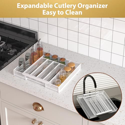 Expandable Kitchen Utensil Organizer (White / Expandable 9.6"~16.1" x 13.8")