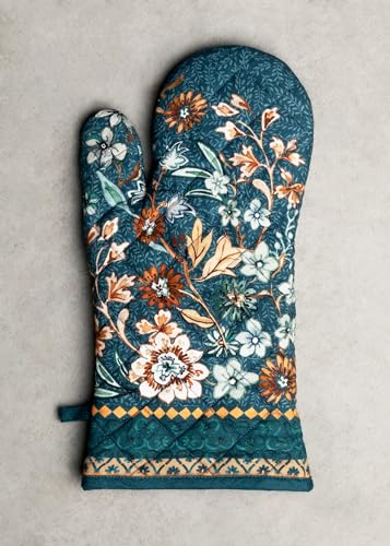 100% Cotton Oven Mitt & Pot Holder Set (048 - Luxury Loft - Dark Teal / 7.5" x 13" & 8" x 8" (Oven Mitt & Pot Holder))