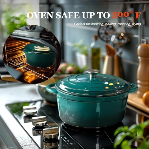Enameled Cast Iron Dutch Oven (5.5 Quart / Bottle green)