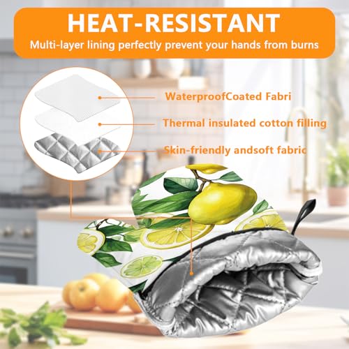 Lemon Fruits Oven Mitts and Pot Holders Sets 4Pcs (Lemon Fruits)