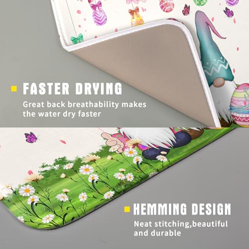 Easter Gnome Dish Drying Mat Floral Eggs Bunny Kitchen Drainer Mat 16x18 inch Absorbent Holiday Fast Dry Pad Protector for Counter Tabletop (Easter Gnome Egg / 16" x 18")