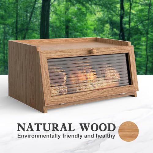 Bread Box for Kitchen Countertop (Wood Color / 1‑tier)