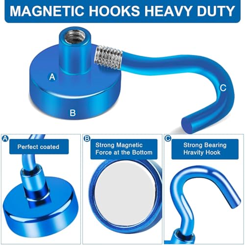 Magnetic Hooks Magnet Hook for Cruise Cabins 85LBS Essentials 6P (Blue / 0.98in)