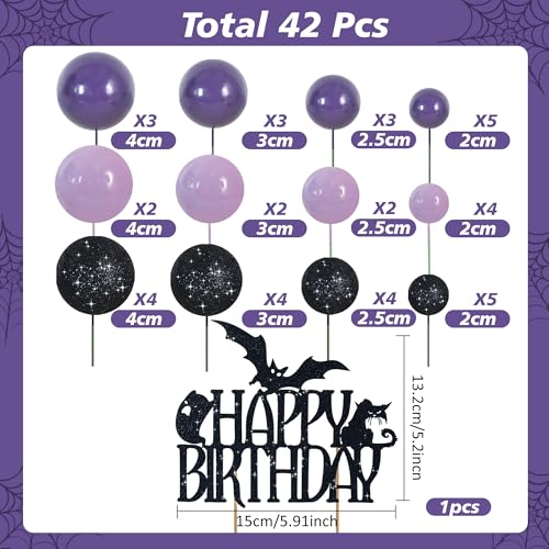 42 Pcs Cake Topper with Mini Balls (42--black Purple Hbd)