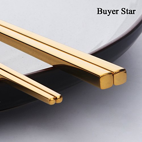5 Pair Gold Stainless Steel Chopsticks (Golden)