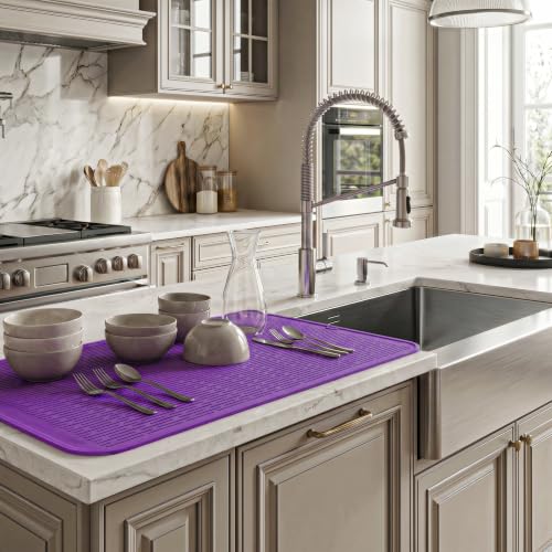 Silicone Dish Drying Mat for Multiple Usage (Purple / 32"L x 18"W)
