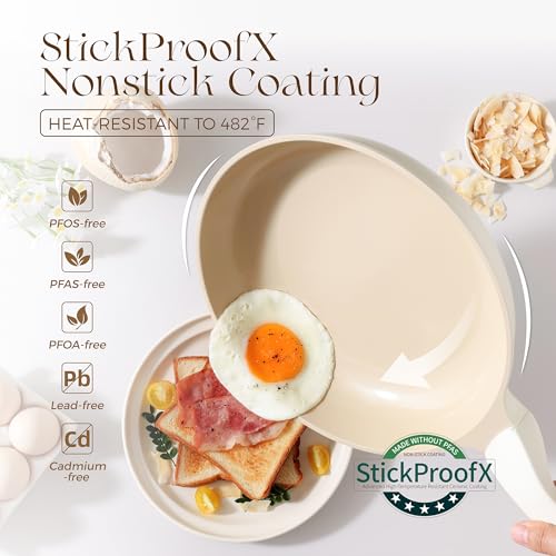 Nonstick Ceramic Frying Pan with Lid (10" W/Lid / Coconut White)