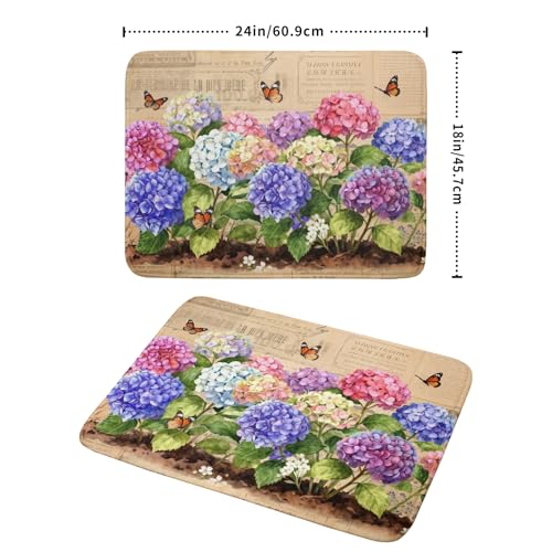 Vintage Flowers Dish Drying Mat Large 24 X18 Hydrangea Microfiber Drying Matt Kitchen Counter (Vintage Hydrangea Brown / 24" x 18")