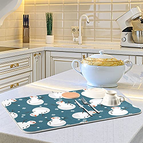 Super Absorbent Dish Drying Mat (Snowman Snowflake Cute Christmas Holidays / 16" x 18")