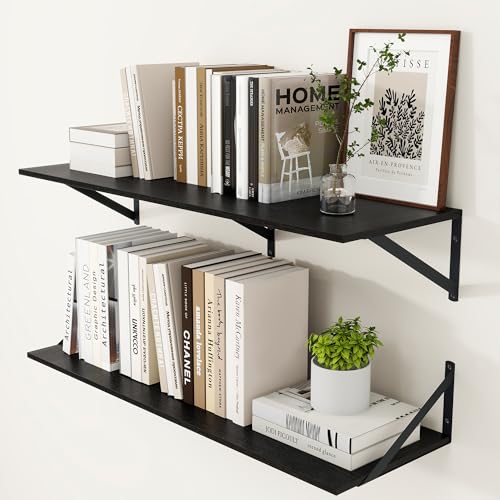 36W x 12D Deep Floating Shelves Set of 2 Black (Black With Black Metal Bracket / 36wx12dx5.8h)