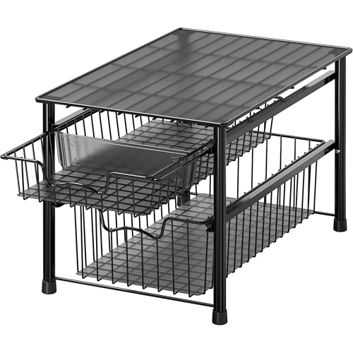 Stackable Sliding Basket Organizer Drawer (2-tier / Black)