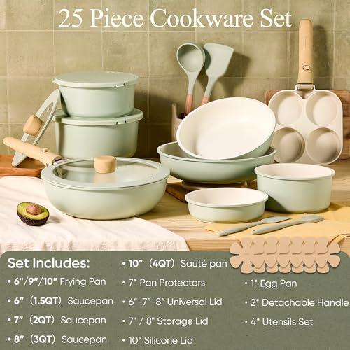 25pcs Pots and Pans Set Non Stick (Green / 25 Piece)