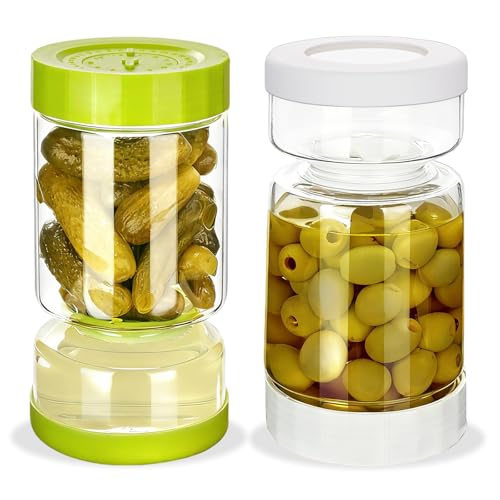 Pickle Jar with Strainer Flip (02-White&Green / 37oz 2pcs)