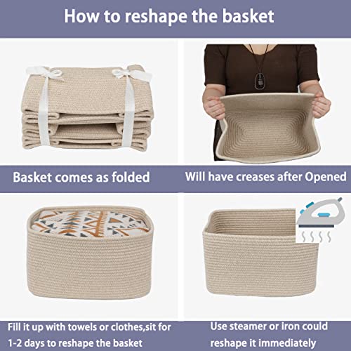 Woven Cotton Rope Storage Baskets 15x10x9.3" 3 Pack Oatmeal (Oatmeal)