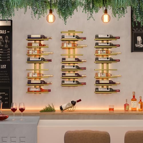 2 Set 8 Tier Wall Mount Wine Rack (2 Pack (16 Bottles) / Gold)
